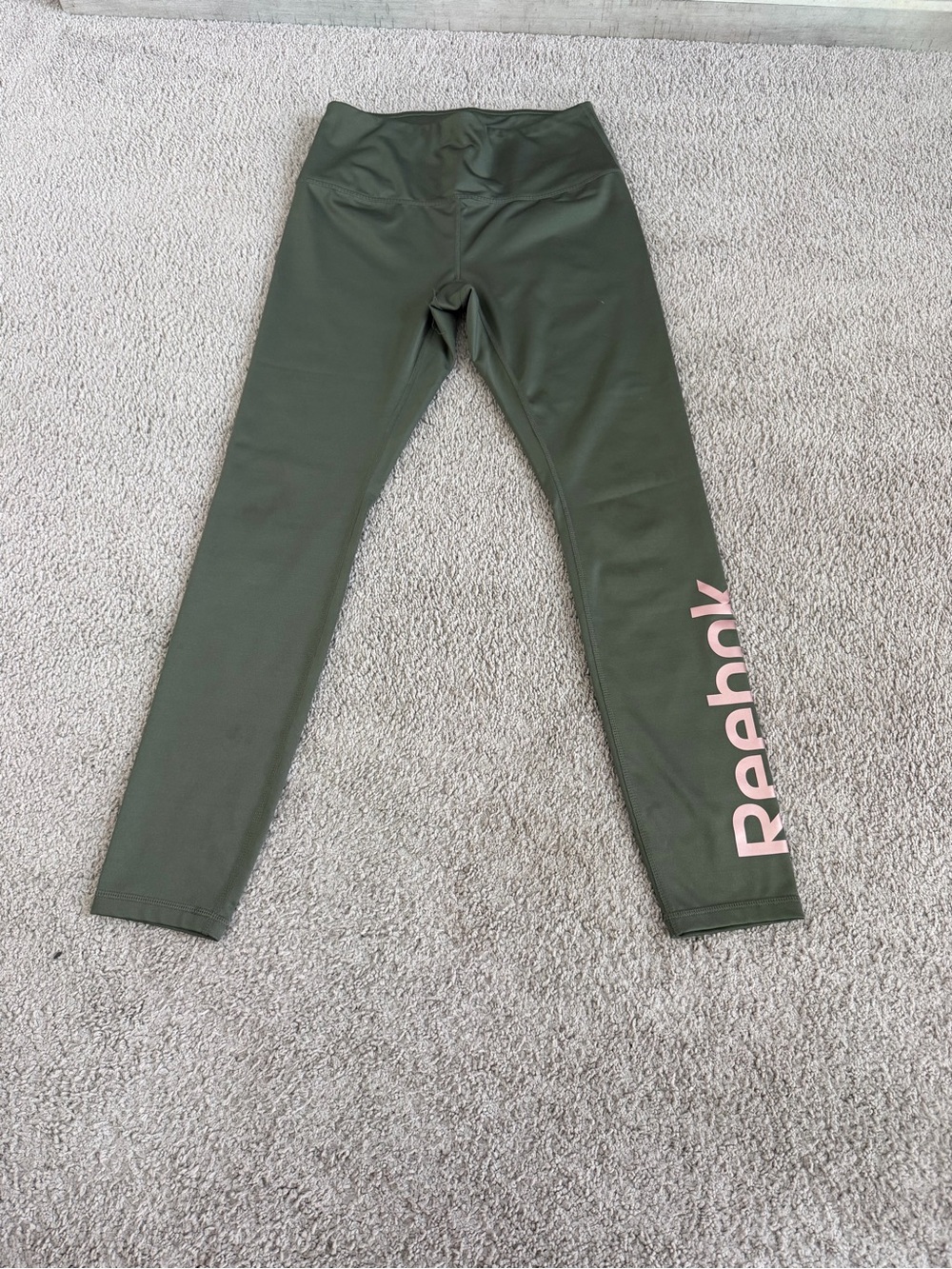 Reebok Olive Green women’s ' Logo Leggings with Pink Accent